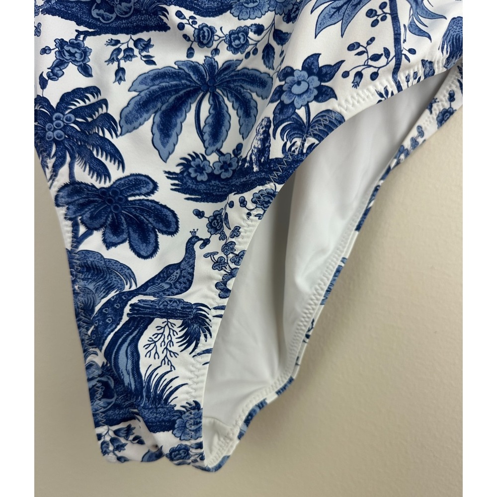 STAUD Adelaide Blue Toile One Piece Swimsuit Corset Boning M Tropical Dog Print - Picture 11 of 14